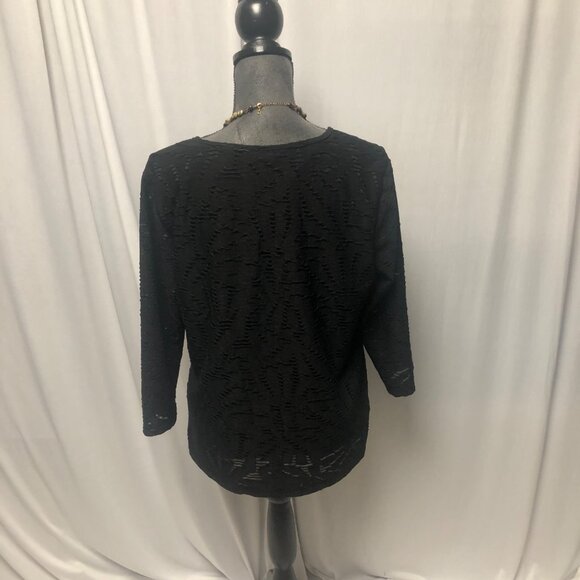 Christopher and Banks Top Womens Size Large Black Flower Textured Lined Shirt - Picture 4 of 6